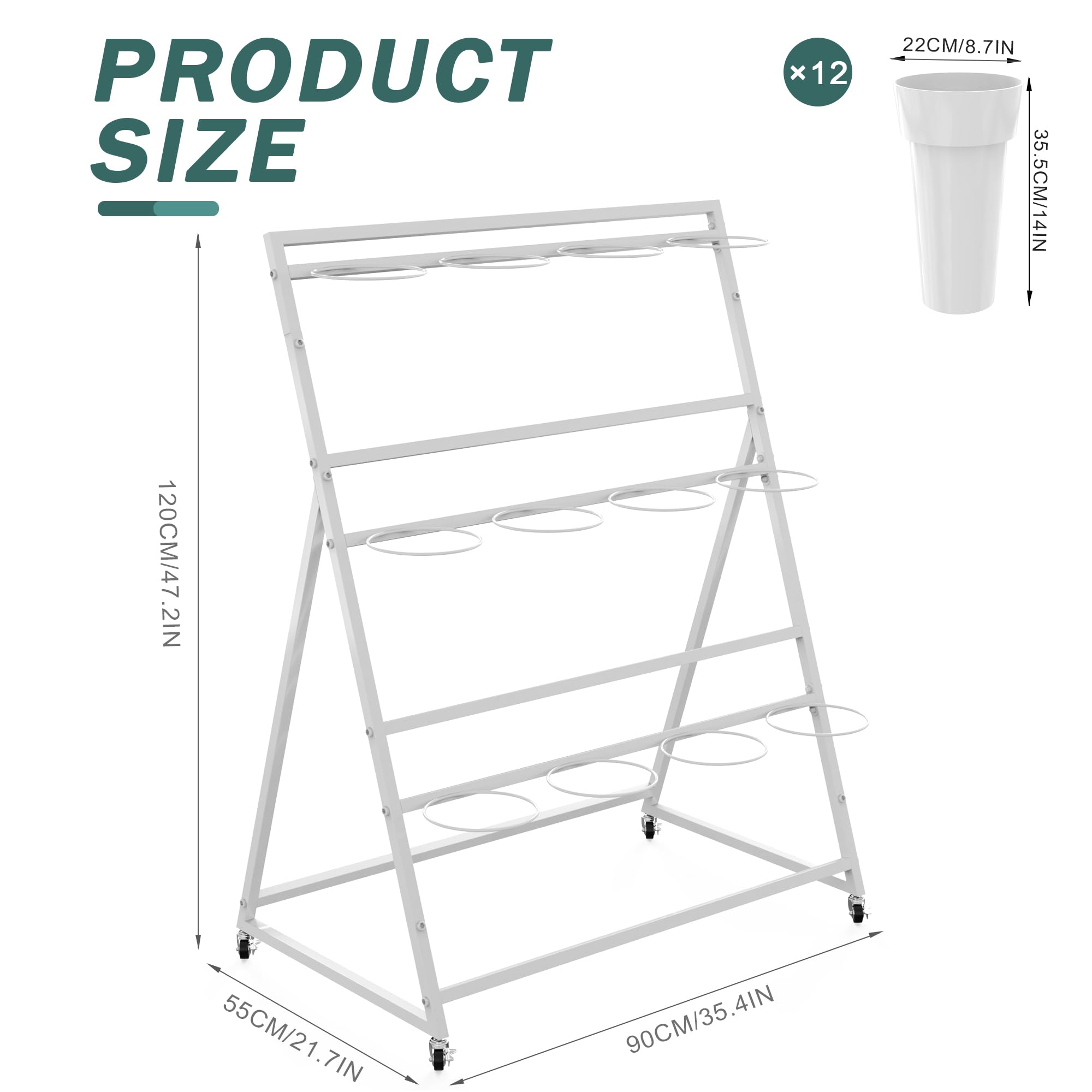 Asee'm flower cart with wheels enables easy repositioning indoors or outdoors.