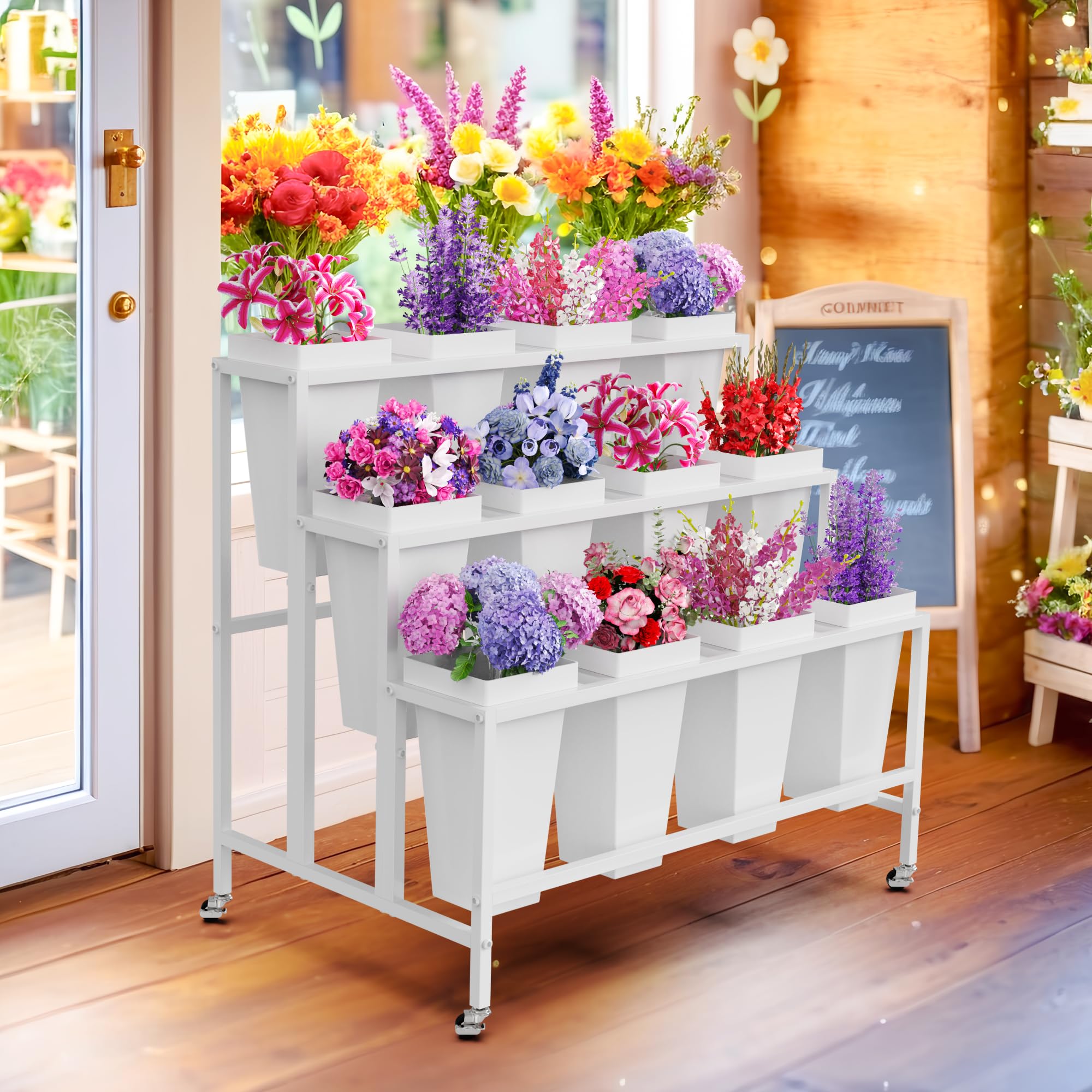 Asee'm indoor-outdoor stand suits weddings, shops, patios, and gardens for elegant presentation.