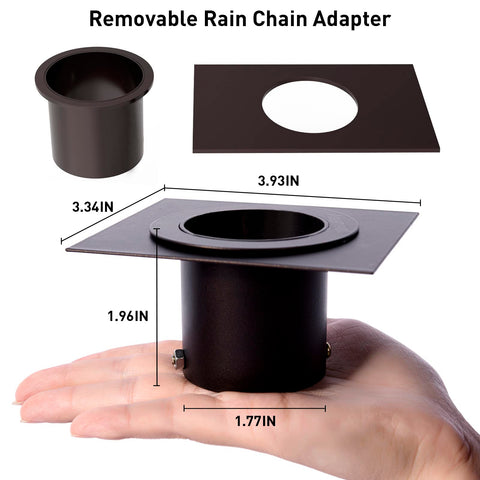 Rain chain used as downspout alternative in a garden setting