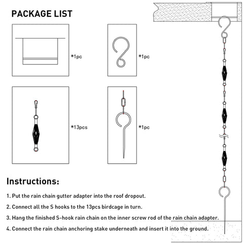 Rain chain installed by gazebo or patio for ambient water feature