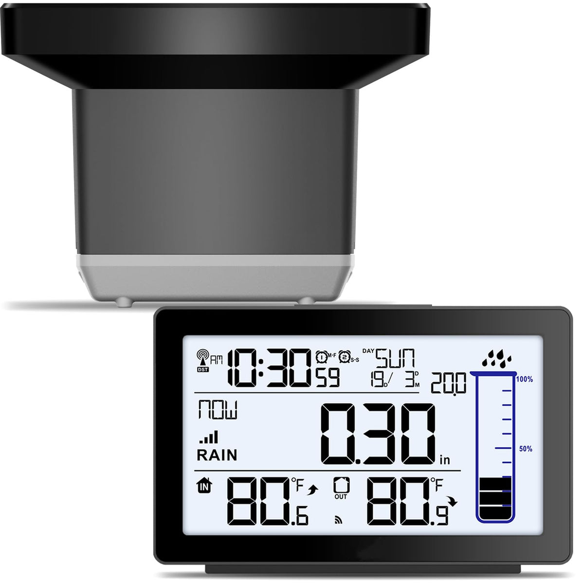 Asenron outdoor rain gauge display shows real-time rainfall and temperature for smarter watering.