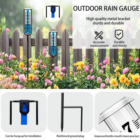 Asenron rain gauge installation demonstrates secure stake-based placement.