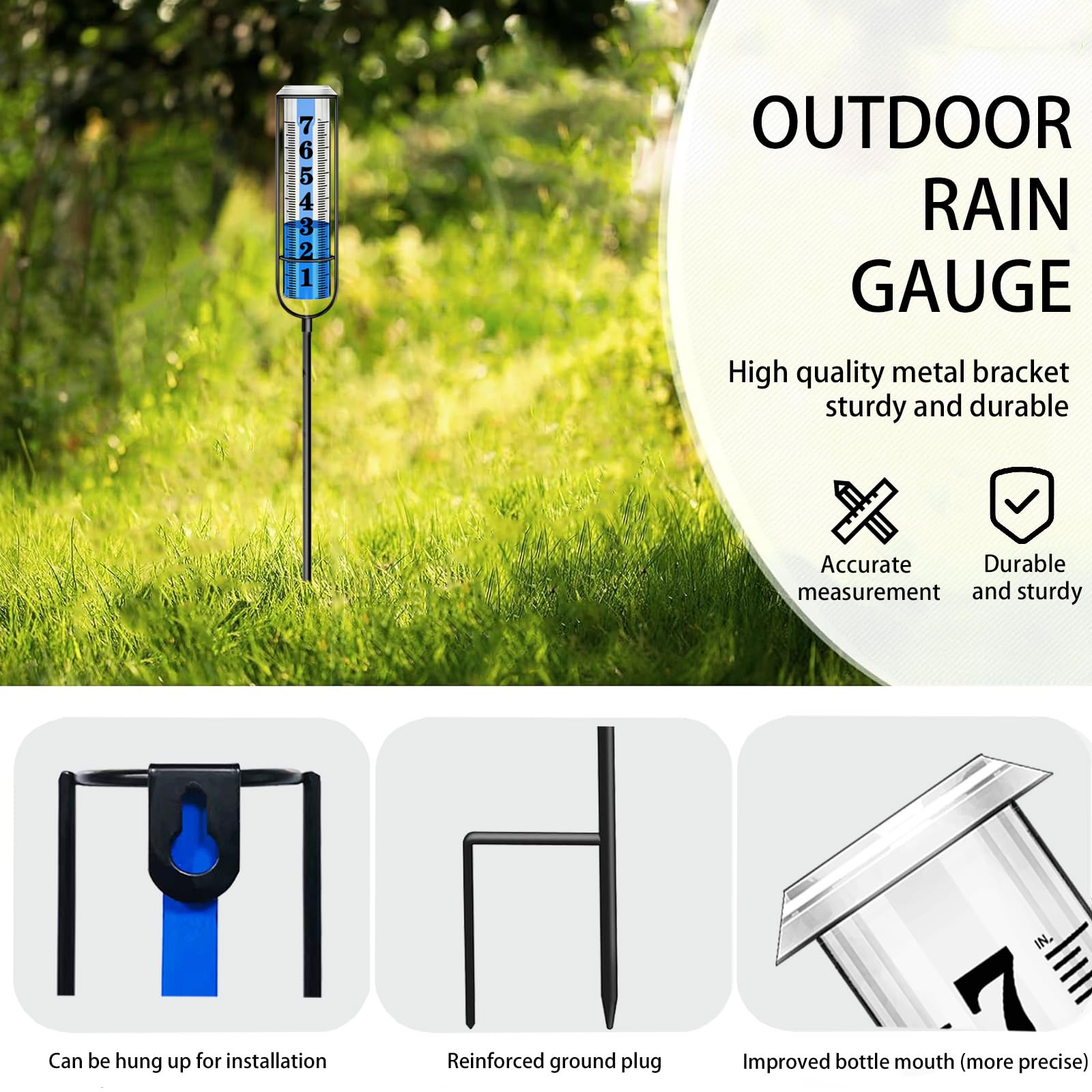 Asenron rain gauge outdoor sturdy-tube-framed durability in varying weather.