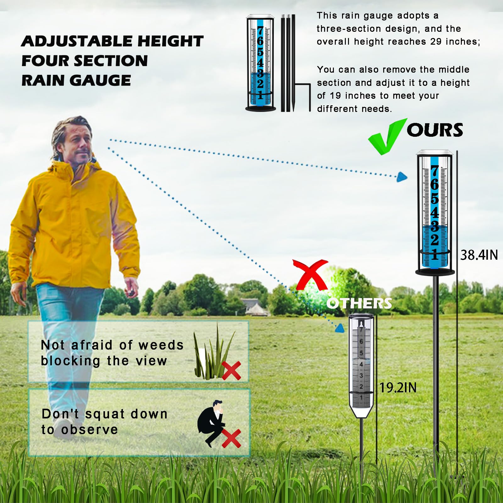 Asenron rain meter with large font enhances readability from afar