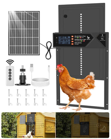 AsFrost large automatic chicken coop door, front view, smooth aluminum build enabling easy poultry entry.