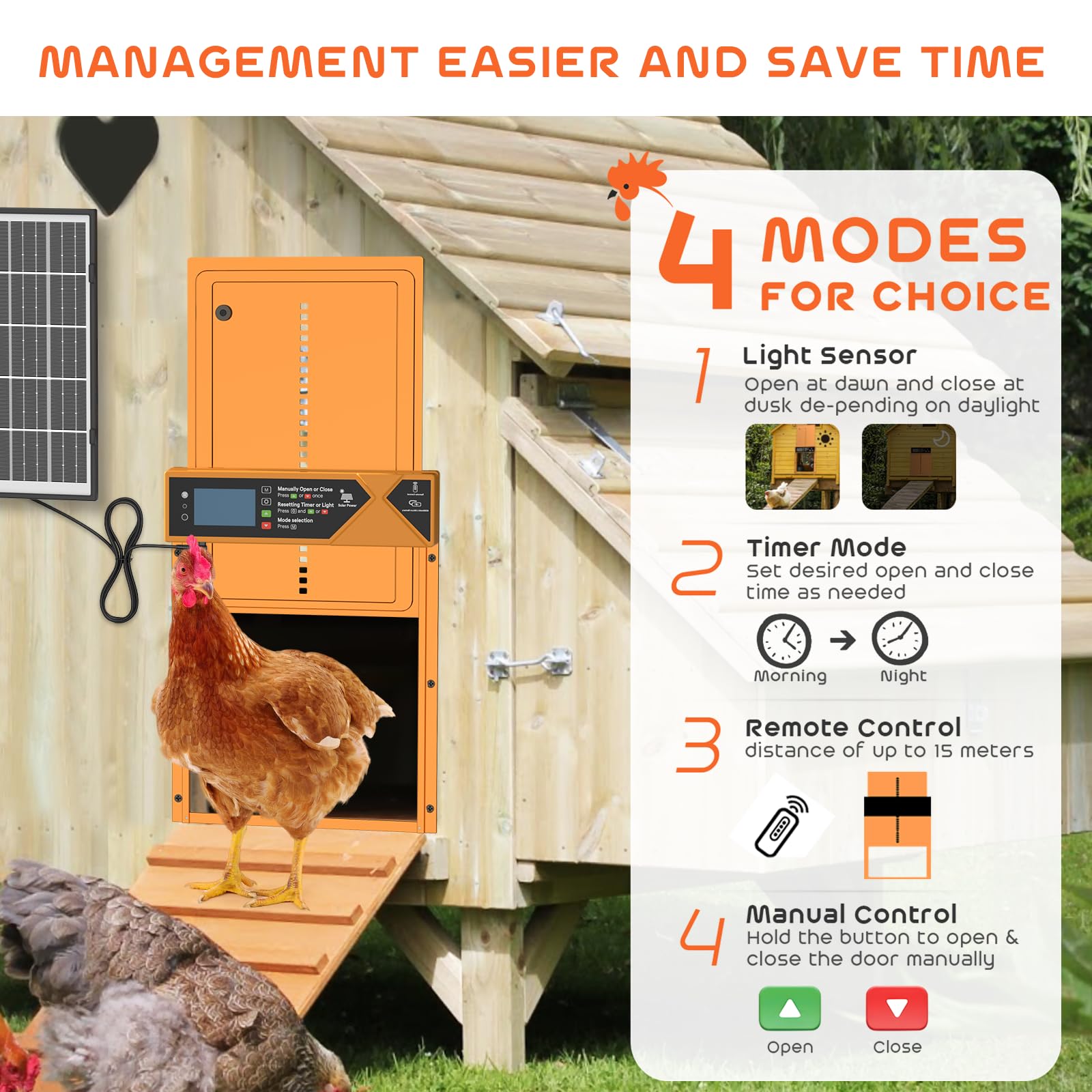 AsFrost solar panel 7W powers the door for reliable operation outdoors.