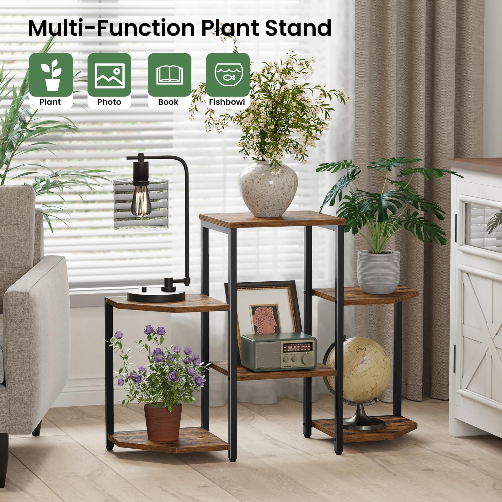 Asgolion rustic brown shelves add warm charm to living room decor.
