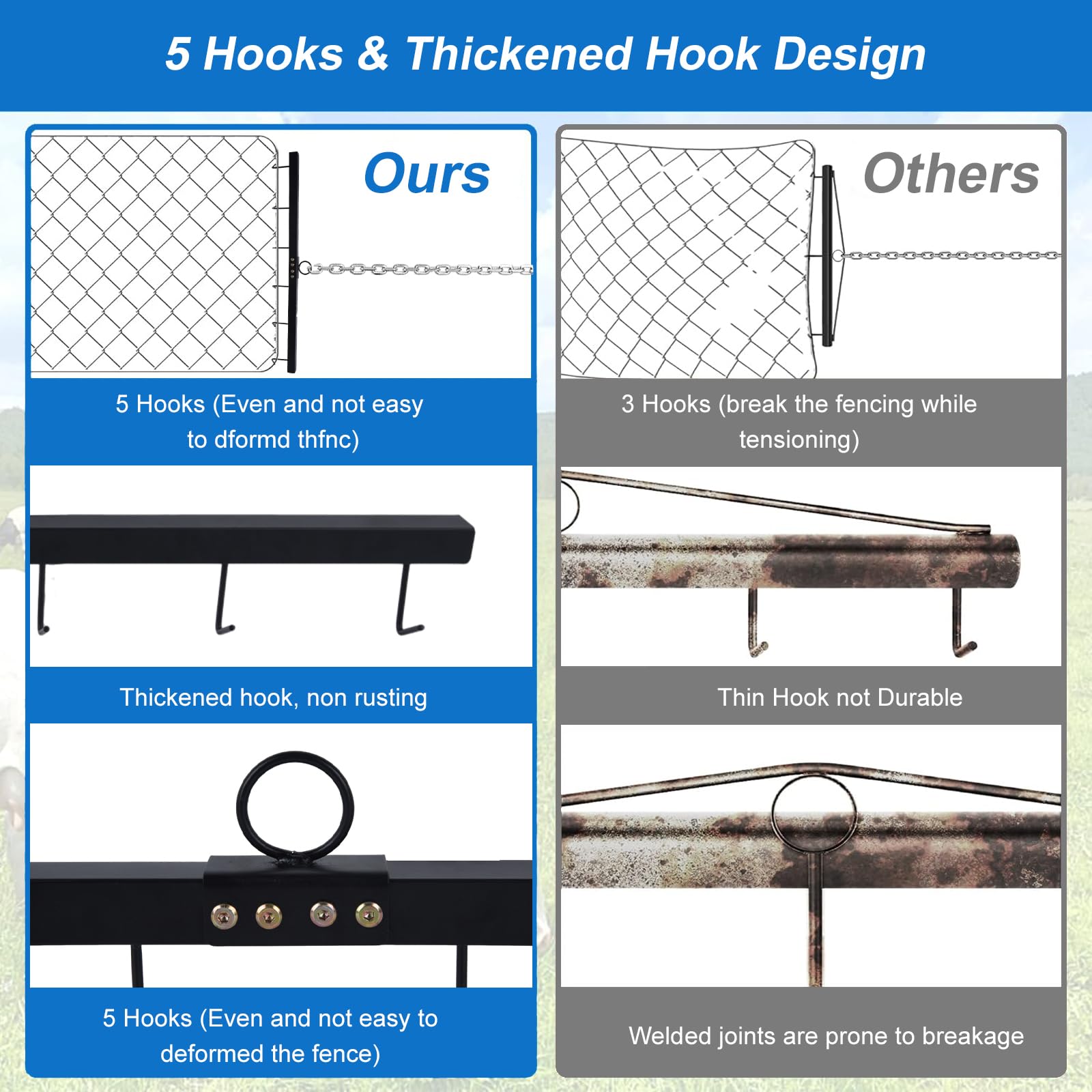 AshKiz fence stretcher features durable steel with a black powder coating against rust.