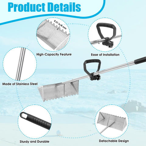 AshKiz Sand Flea Rake detachable 51-inch handle expanded reach for wide coverage.