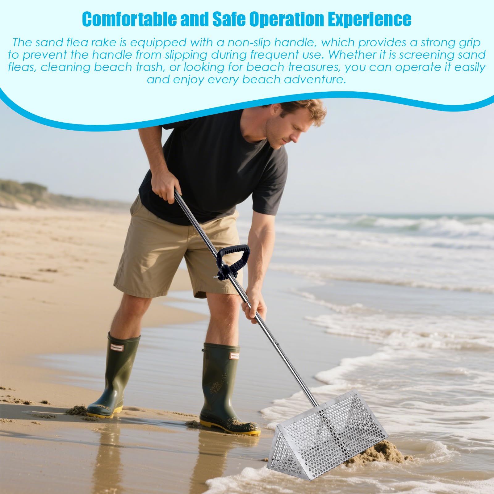 AshKiz Sand Flea Rake large-capacity design covers wider beach areas.