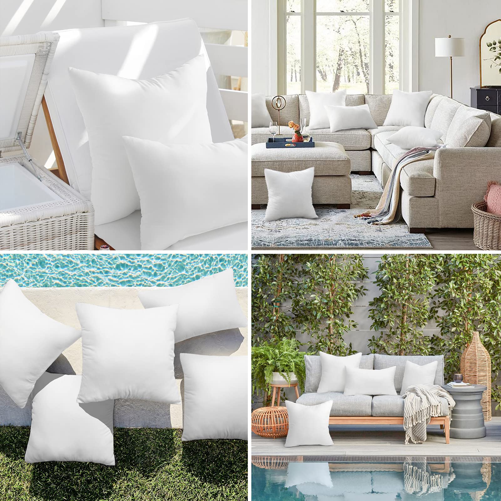 Ashler outdoor pillow inserts with decorative pillowcase in use on bench