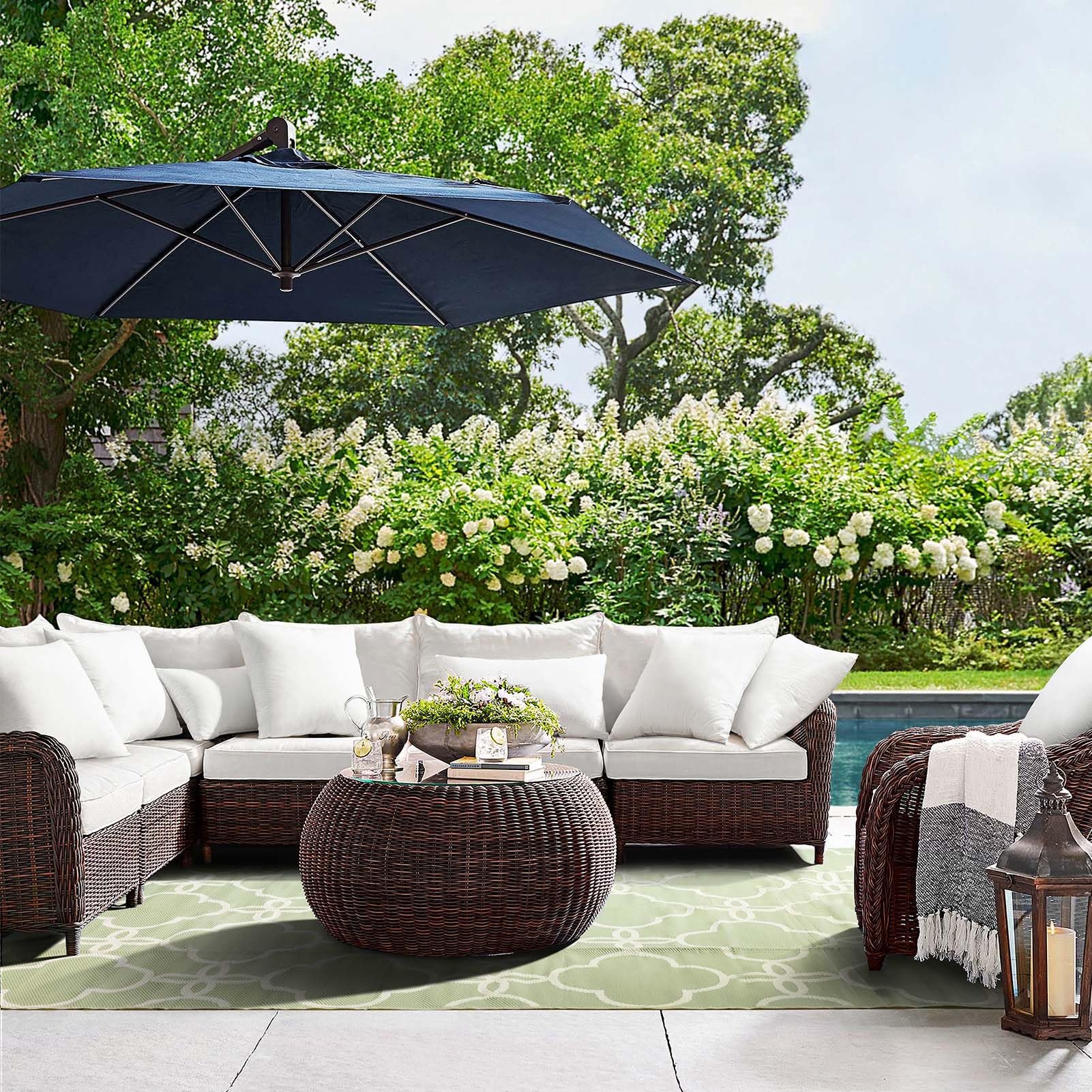 Ashler outdoor pillows suit patios, decks, porches, and indoor lounges.