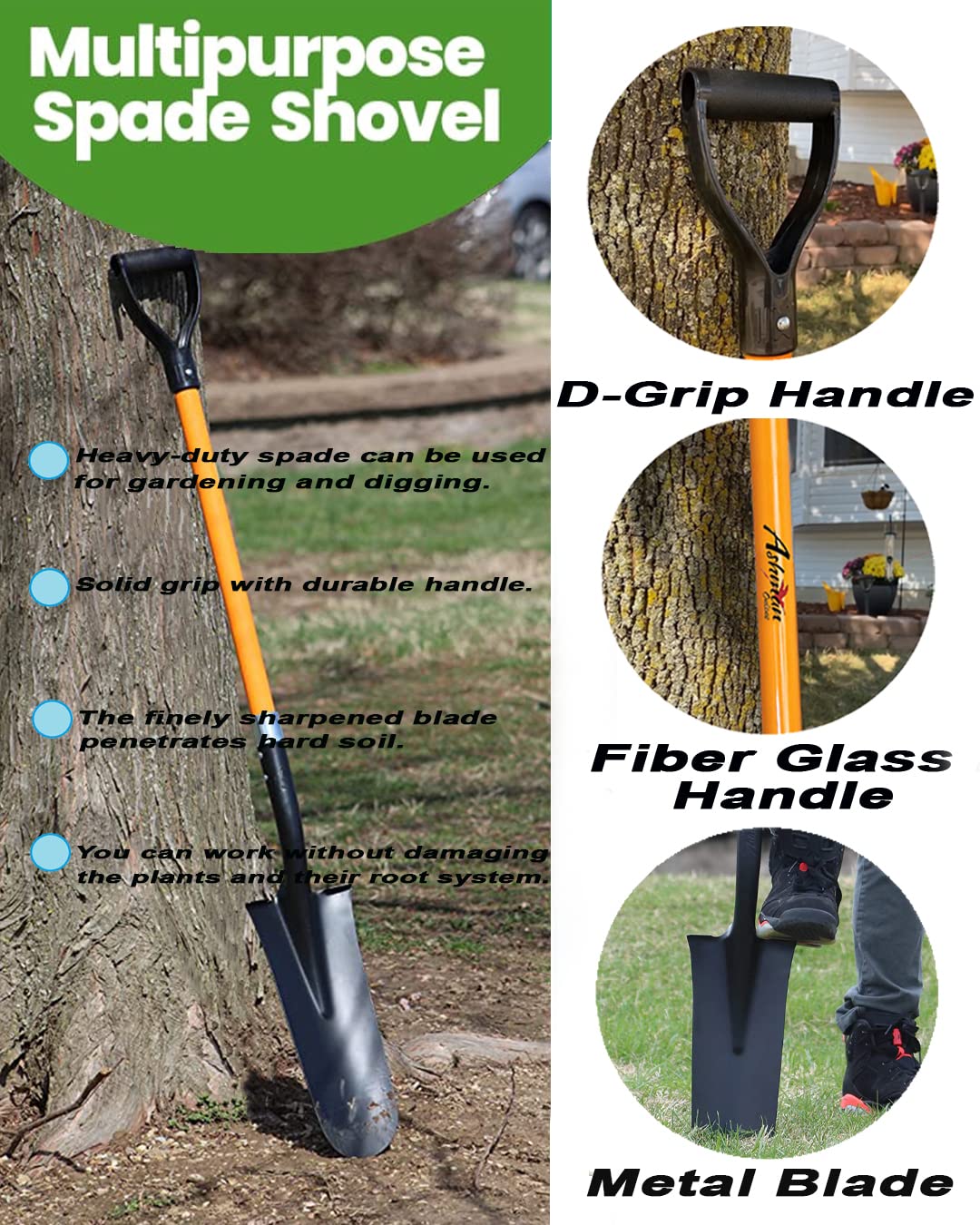 AshmanOnline drain spade with hardened blade designed for tough soil.