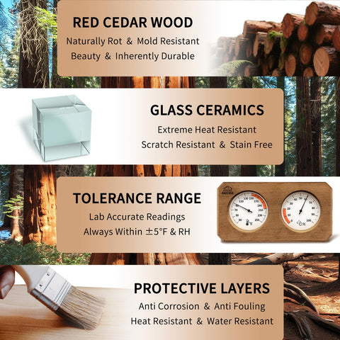 Asidius cedar sauna thermometer wood detail emphasizes natural, fragrance-rich pine craftsmanship.