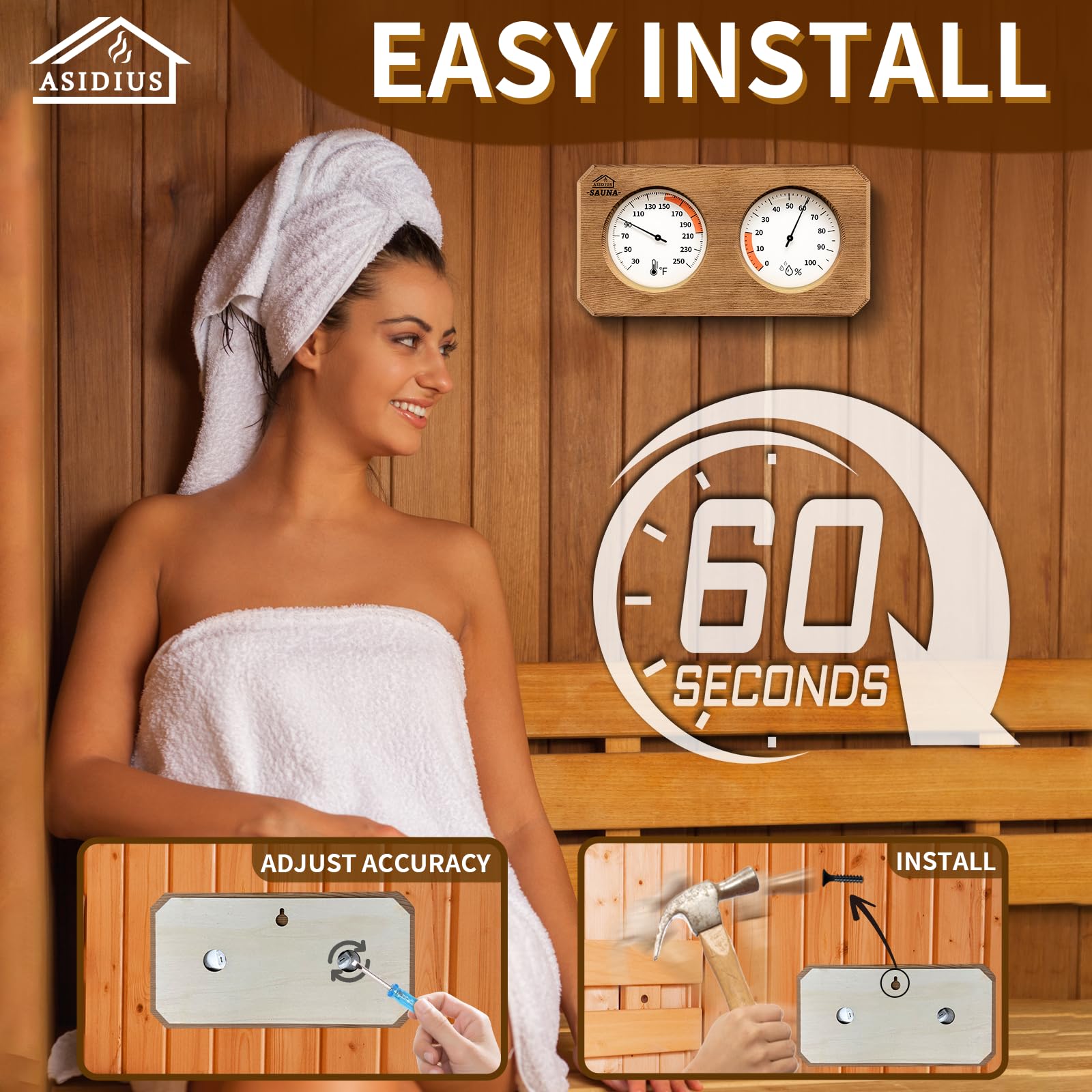 Asidius hardware and instruction pack ensures easy setup for any sauna.