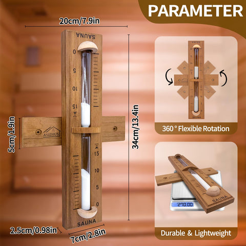 Asidius red cedar sauna timer with 360° rotation for easy angle adjustment.
