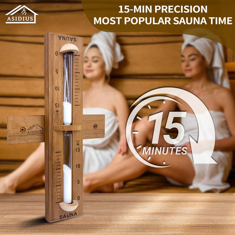 Asidius red cedar sauna timer close-up of heat-treated glass and sand.