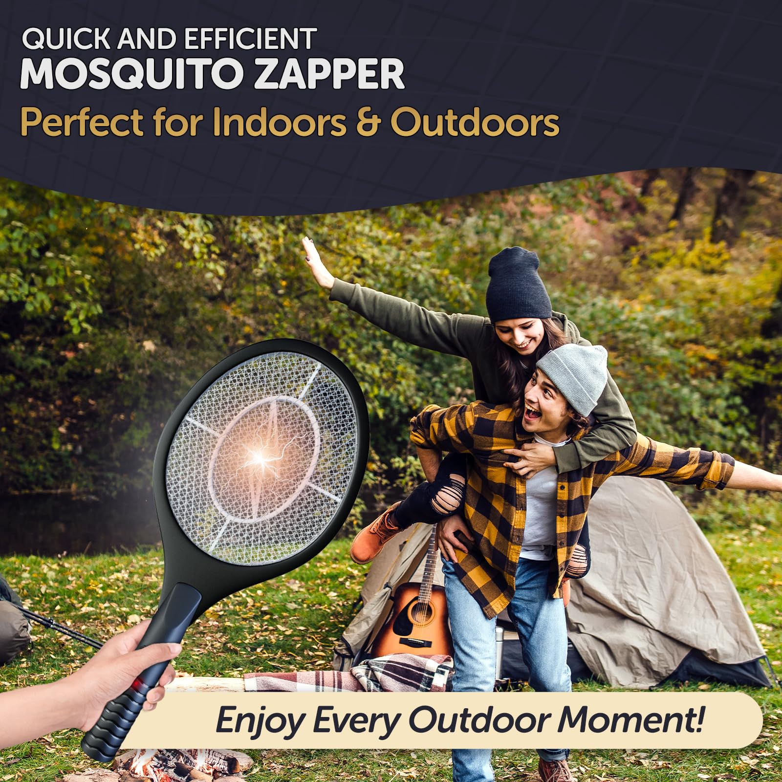 ASISNAI battery-operated tennis racket zapper powered by included AA batteries