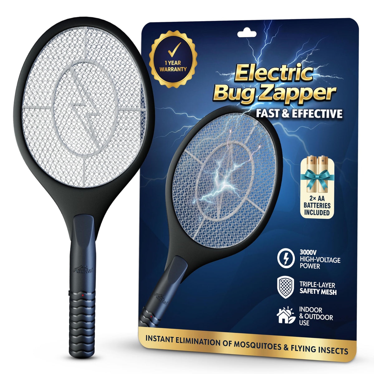 ASISNAI Bug Zapper Racket in action for fast indoor-outdoor bug elimination