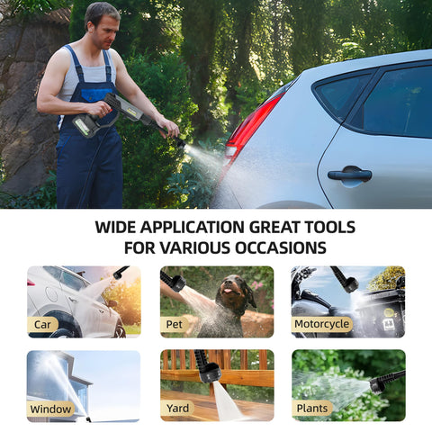 Asjdzy 6-in-1 nozzle system demonstrates versatile spray options for surfaces.