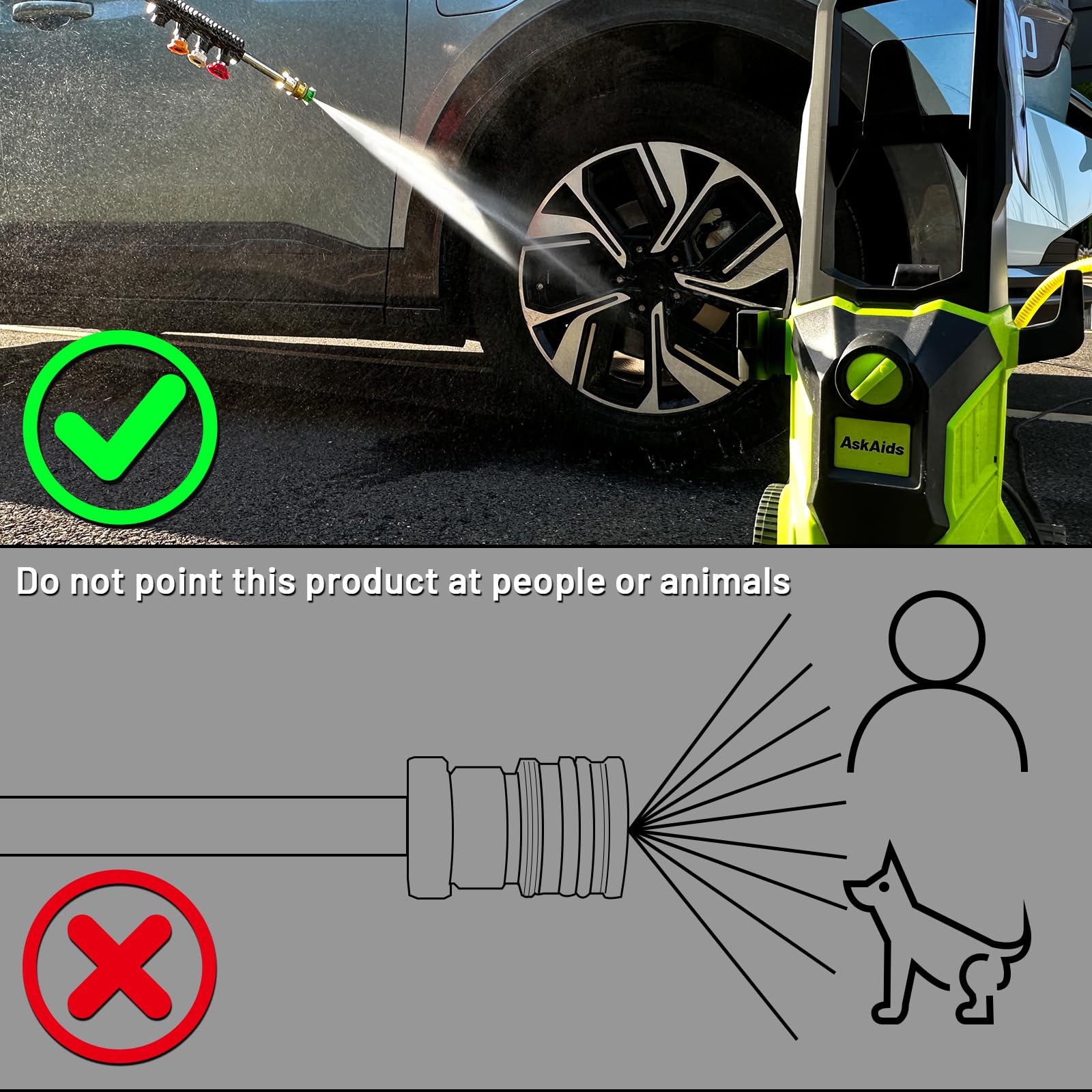 AskAids pressure washer rollers stabilize movement during cleaning sessions.