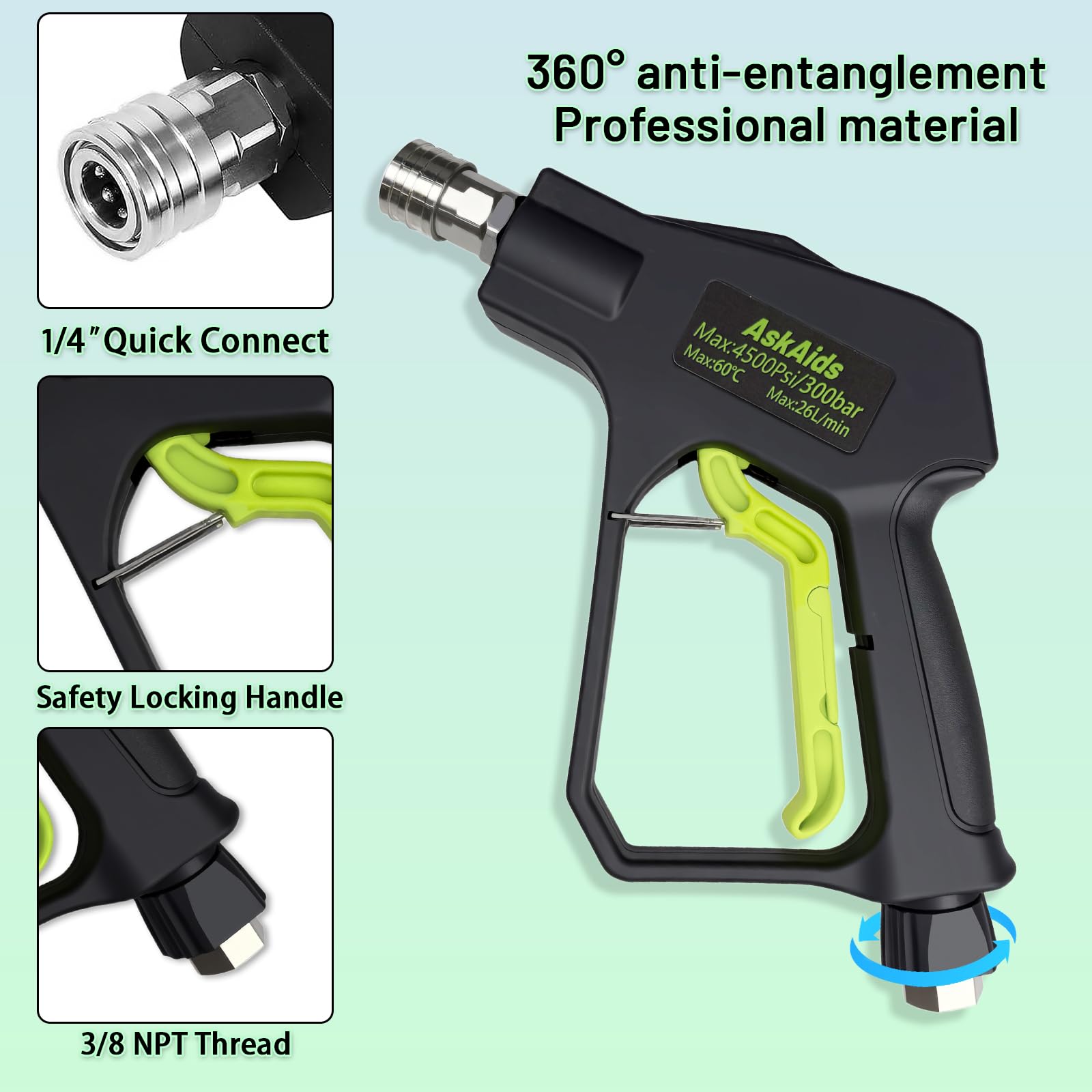 AskAids 360° swivel enables smooth maneuvering during tough cleaning tasks