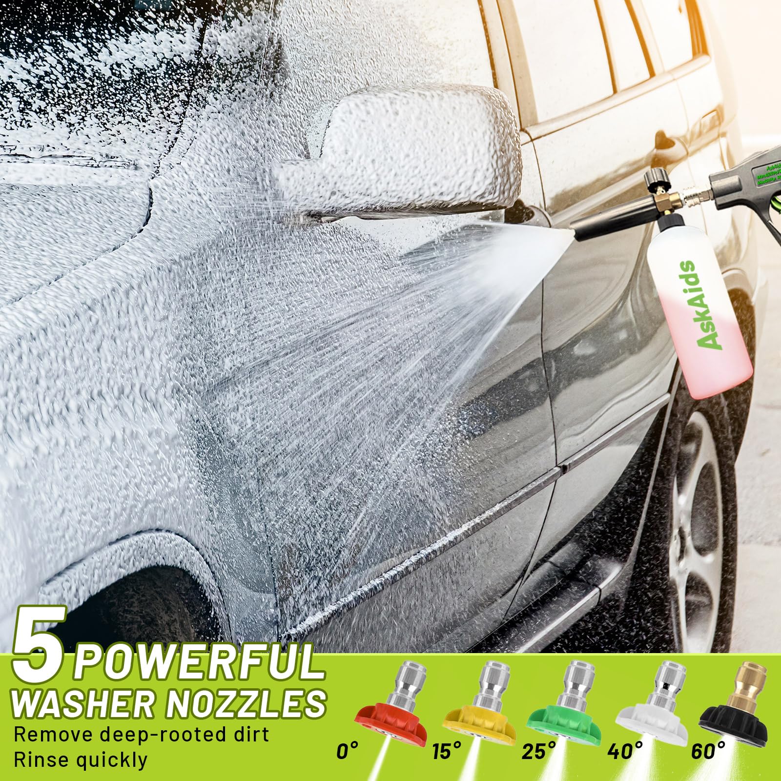 AskAids five-nozzle tips offer precise spray angles for various cleaning needs