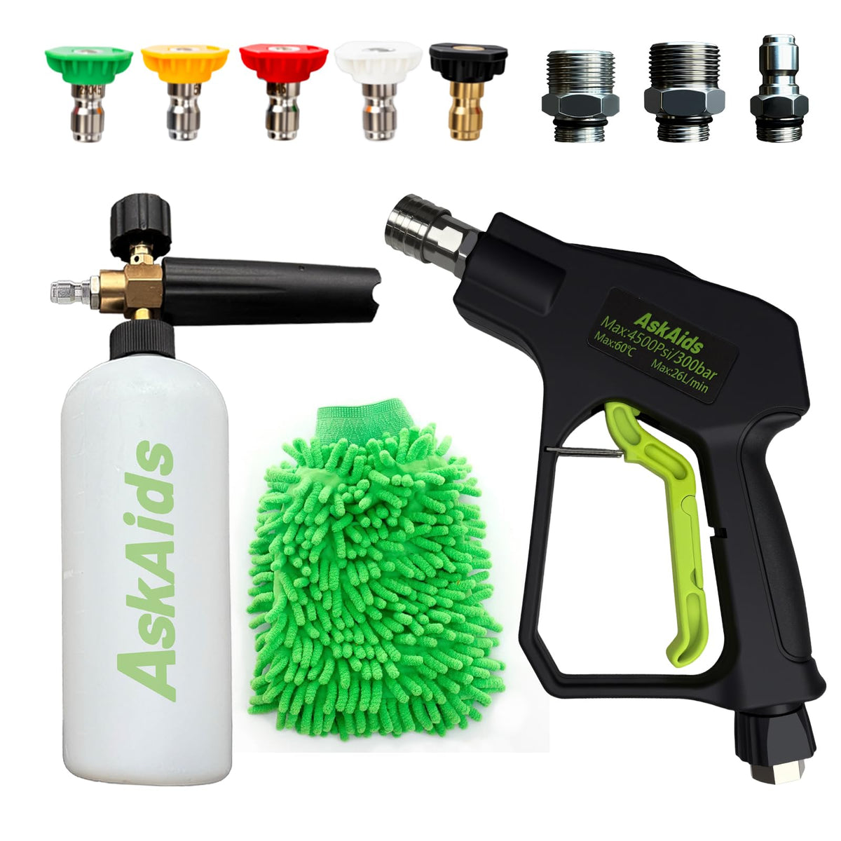 AskAids Short Pressure Washer Gun foam cannon front view for uniform foam application