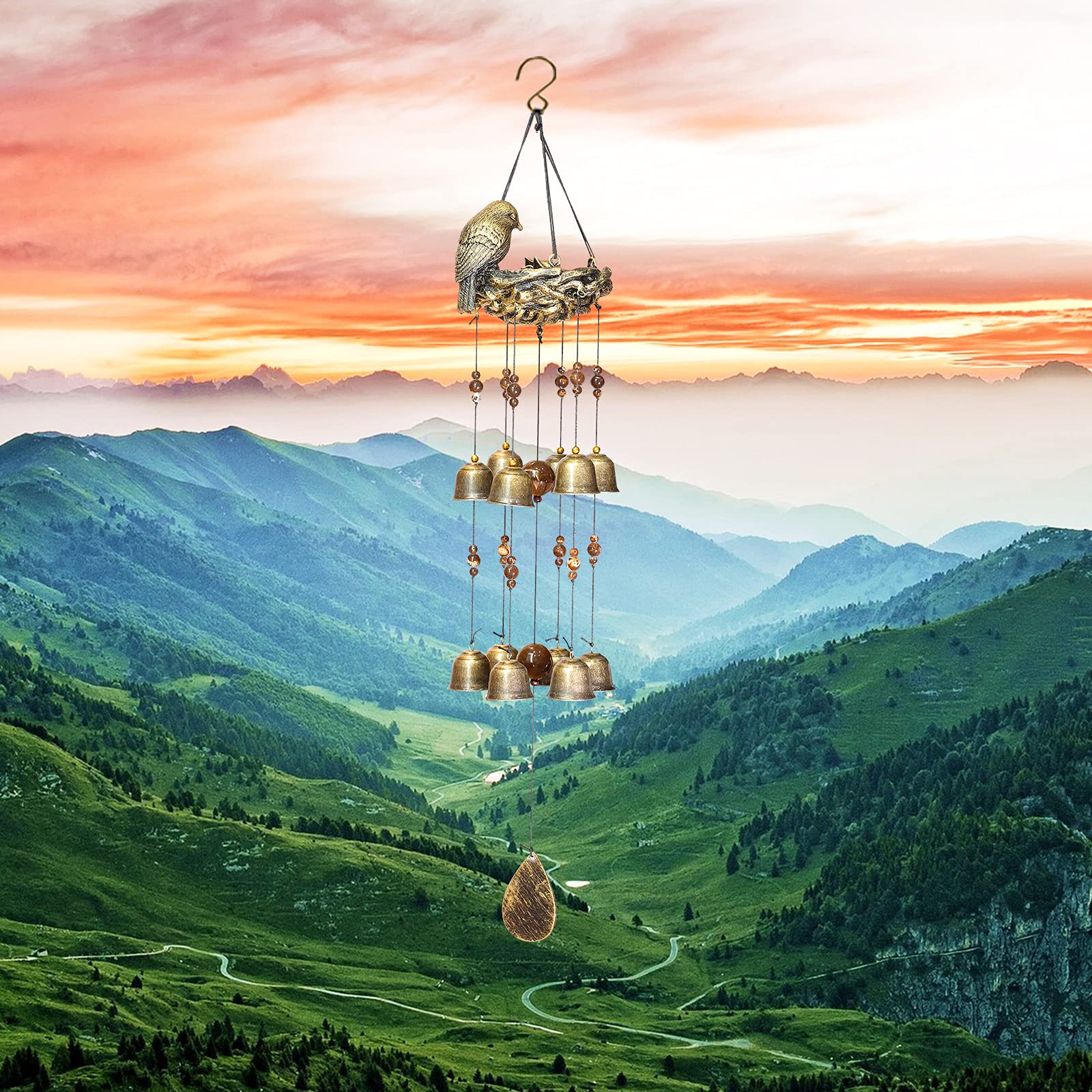 Askhald wind chime with S-hook for easy outdoor or indoor hanging