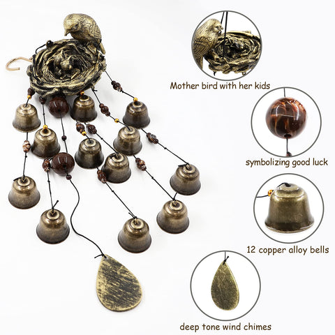 Askhald outdoor garden wind chime with bird nest design for peaceful ambiance