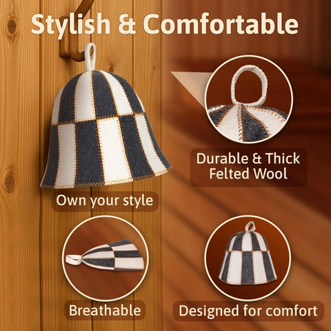 ASKOLD felt wool hat in checkered design for durable sauna wear