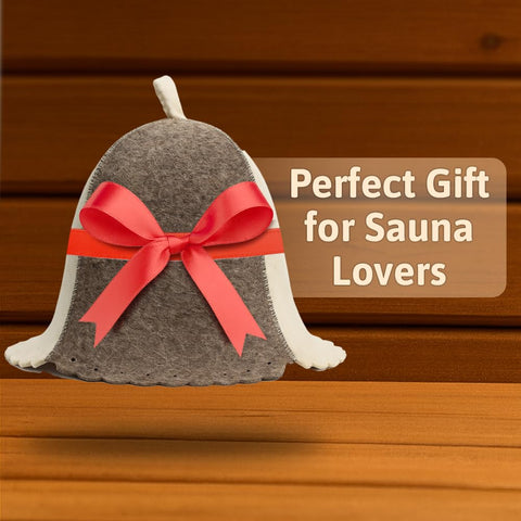 ASKOLD wool hat in gray/white blends with sauna decor.