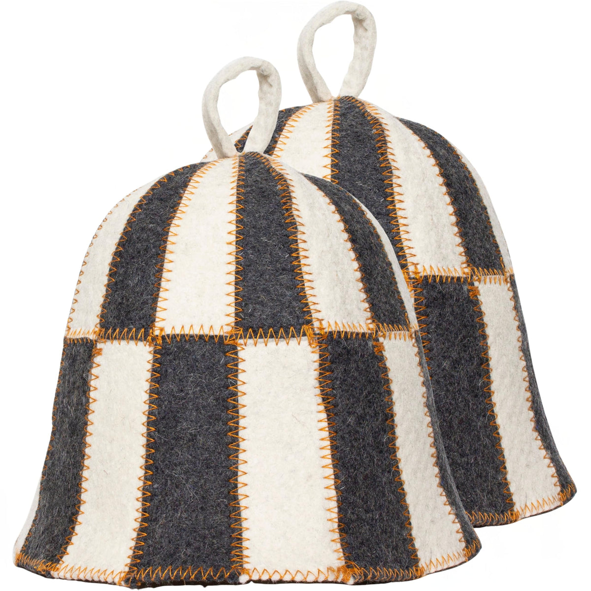 ASKOLD wool sauna hat in checkered grey, front view showing stylish heat management