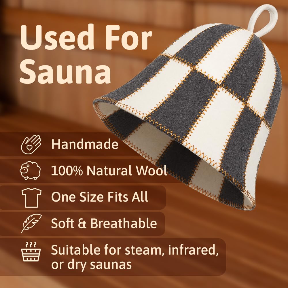 Side profile of ASKOLD checkered wool sauna hat for comfortable wear