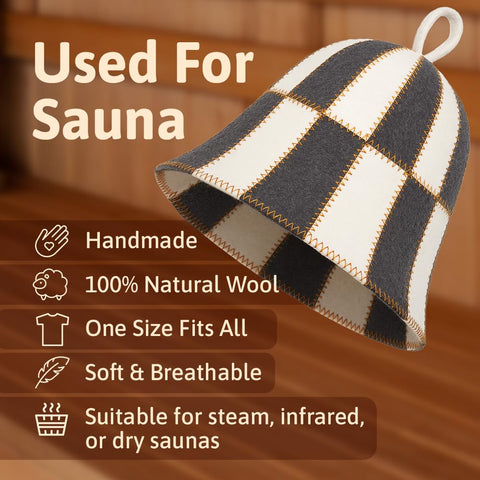 Side profile of ASKOLD checkered wool sauna hat for comfortable wear