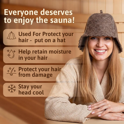 Askold wool sauna hat on model demonstrates practical hair protection