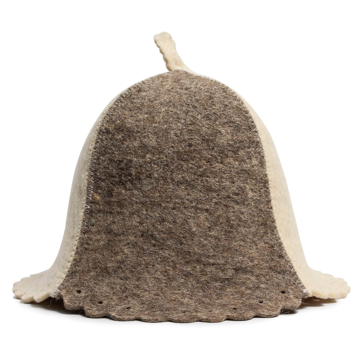 ASKOLD wool sauna hat gray worn by a man for comfortable sauna sessions.