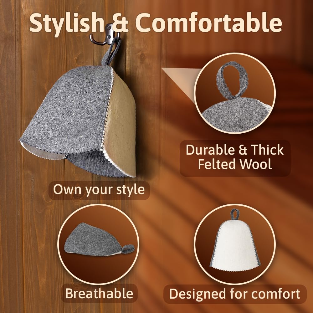 ASKOLD Wool Sauna Hat Grey back view emphasizes full coverage for hair