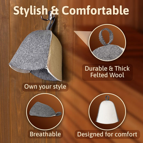 ASKOLD Wool Sauna Hat Grey back view emphasizes full coverage for hair