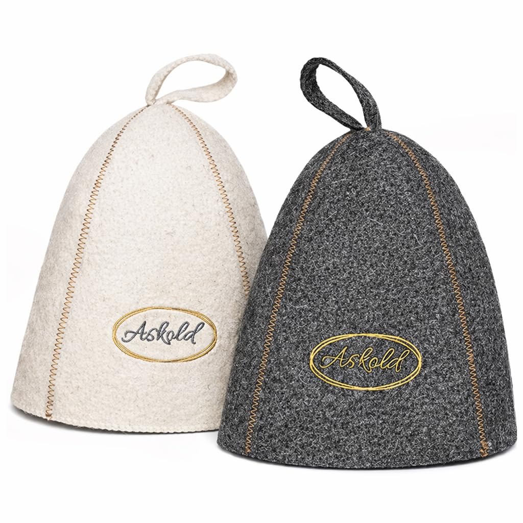 ASKOLD wool sauna hat in grey, front view for comfortable heat sessions