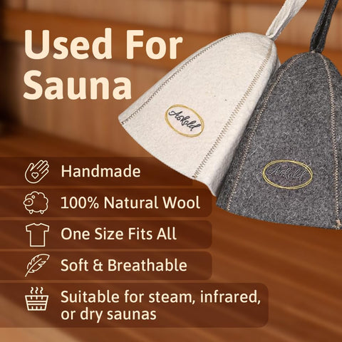 ASKOLD wool sauna hat in white, front view suitable for steam rooms