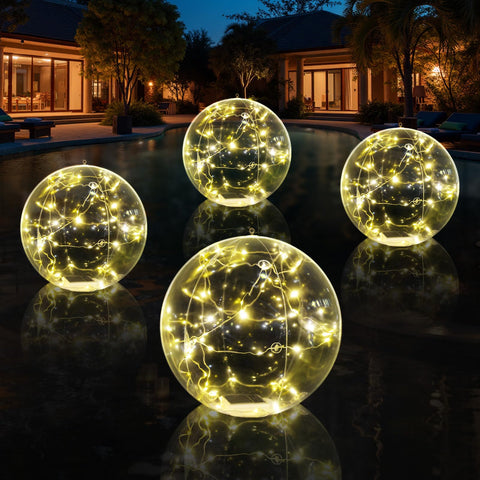 Askyli 15-inch solar floating pool light glows warm white for evening swims.