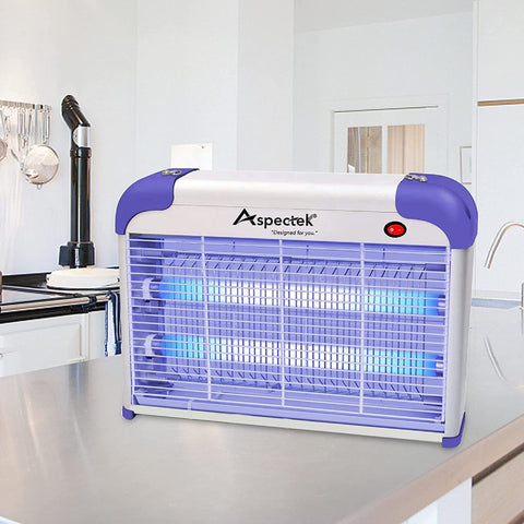ASPECTEK 20W bug zapper 360° coverage image illustrates full-room effectiveness