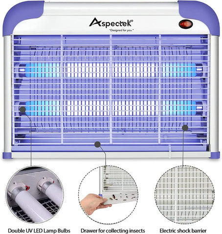 ASPECTEK 20W bug zapper close-up mesh emphasizes protective safety screen