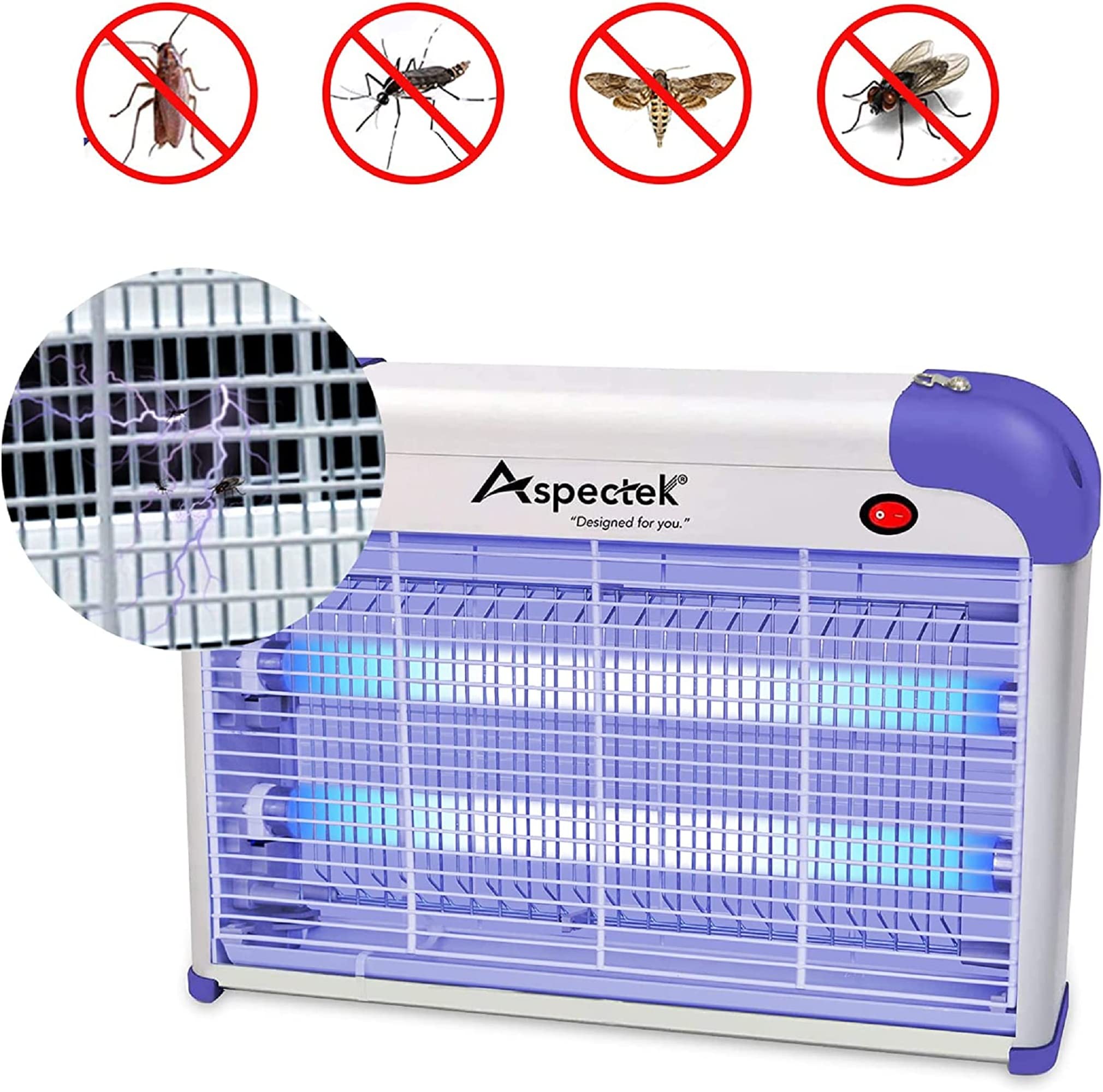 ASPECTEK 20W bug zapper side view shows compact footprint for discreet placement
