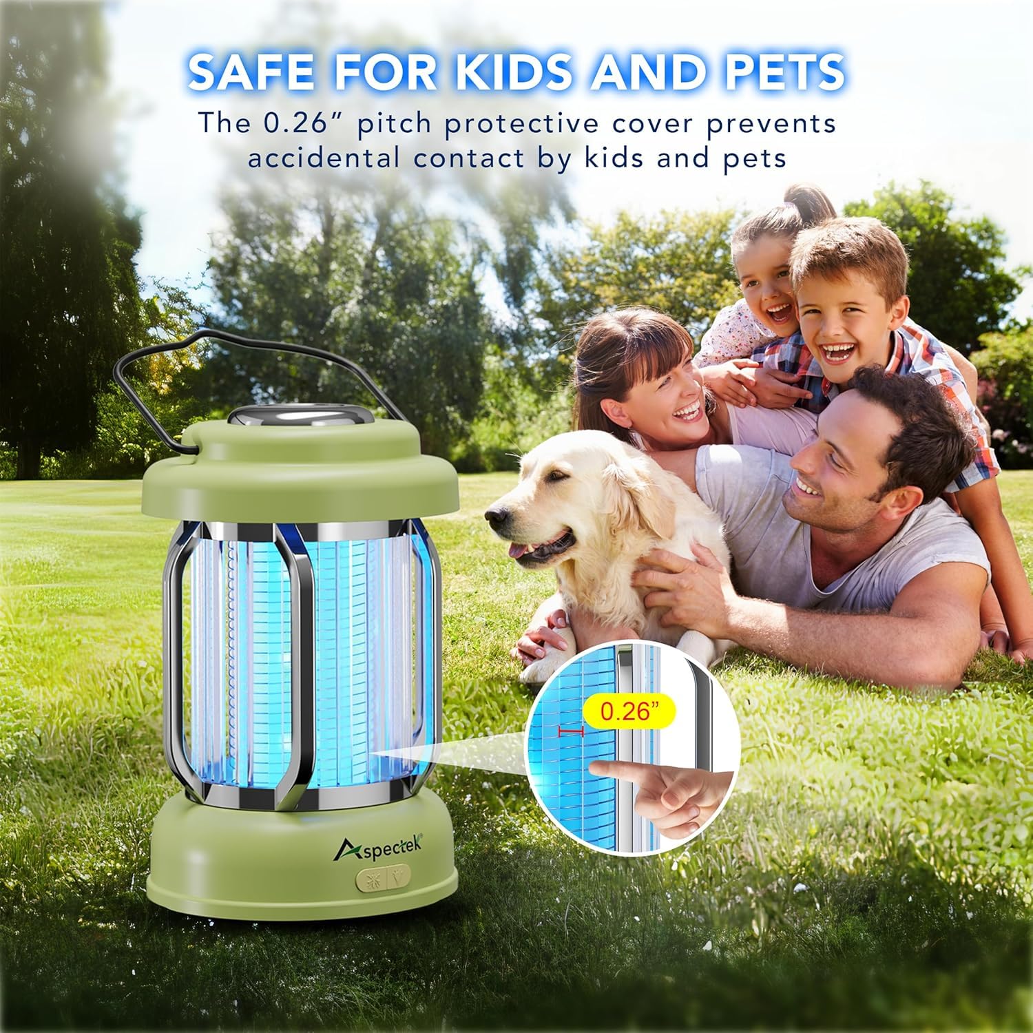Aspectek 360-degree LED attracts insects from all angles for efficient zapping.