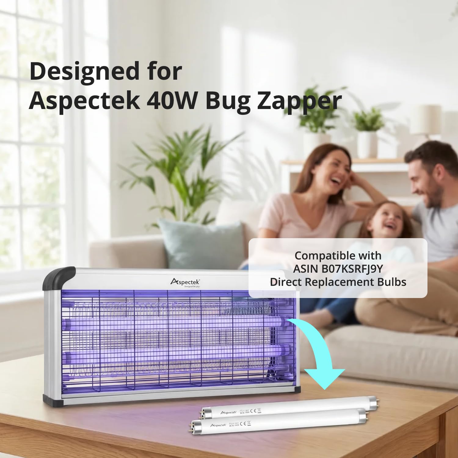 Large 60 cm UV tube fits ASPECTEK 40W units for reliable operation.
