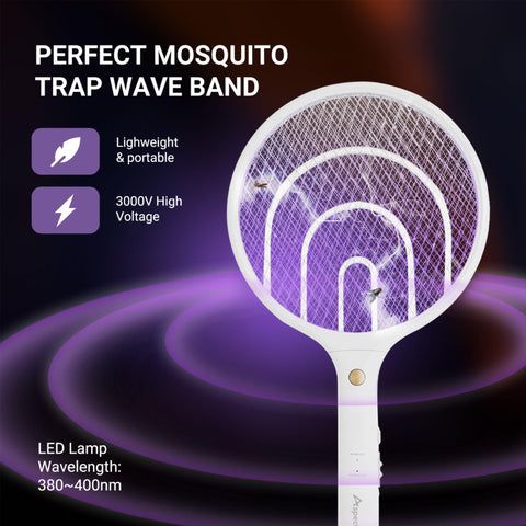 Aspectek dual-mode mosquito killer showcases handheld zap and stand placement options.
