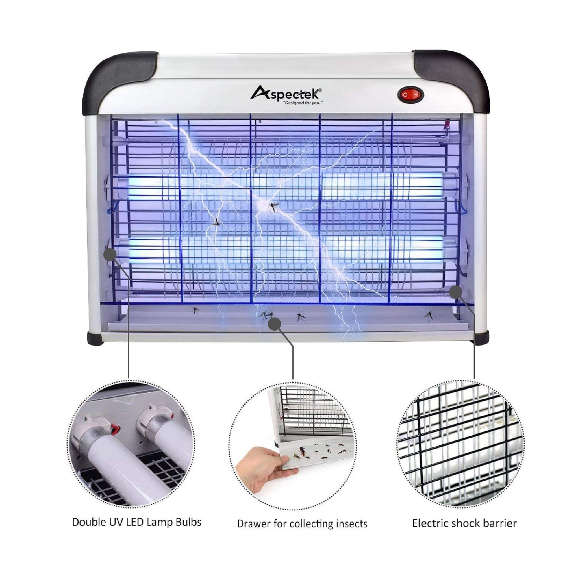 Aspectek insect killer protective mesh prevents contact with the grid