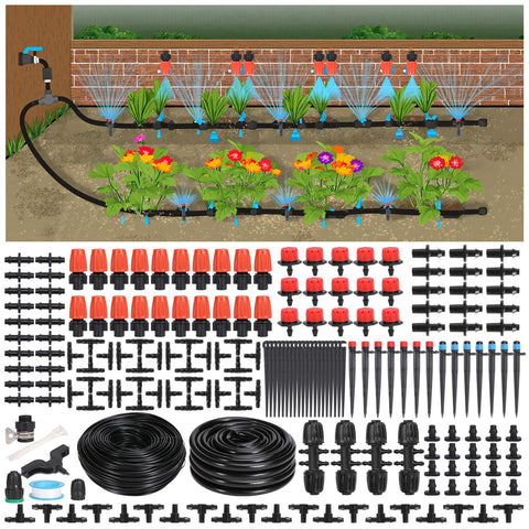 ASPULU 230ft drip irrigation kit main tubing setup for simple yard watering.